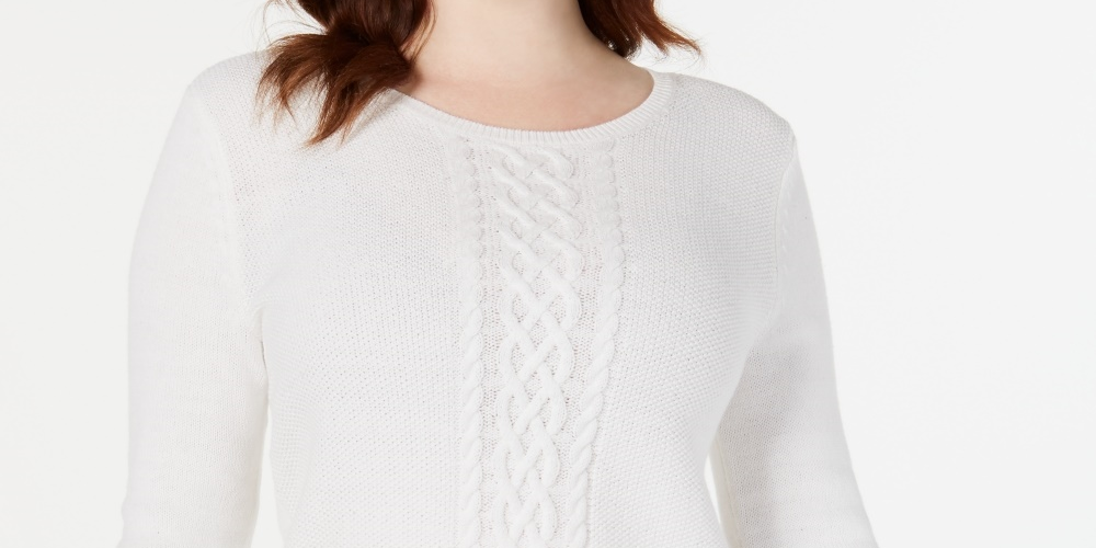 Karen Scott Women's Cable Knit Sweater White Size XX-Large