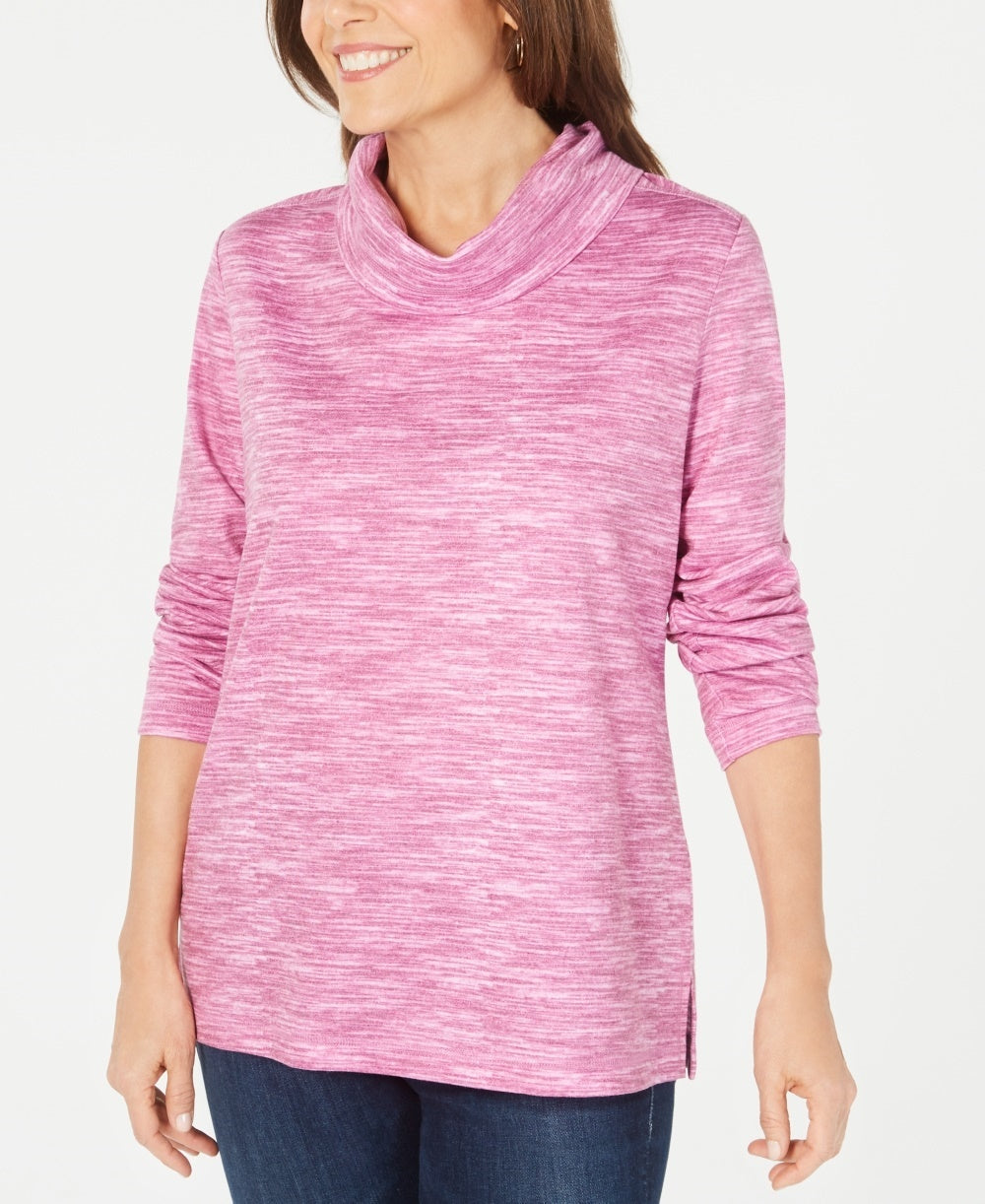 Karen Scott Women's Sport Space-Dyed Cowlneck Top Red Size XX Large