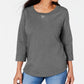 Karen Scott Women's Sport Cotton Studded 3/4 Sleeve Sweatshirt Charcoal Size Small