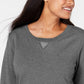 Karen Scott Women's Sport Cotton Studded 3/4 Sleeve Sweatshirt Charcoal Size Small