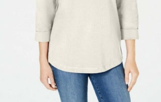 Karen Scott Women's Sport Cotton Studded 3/4 Sleeve Sweatshirt White Size X-Large