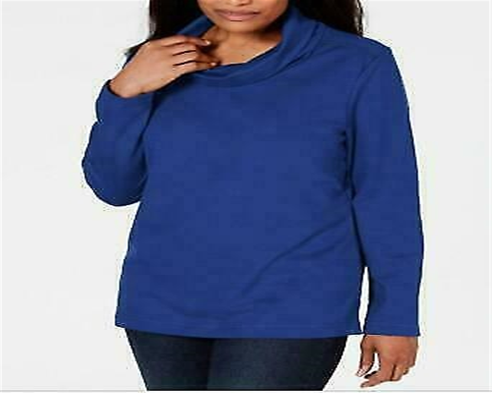Karen Scott Women's Sport Cowl Neck Top Blue Size Medium