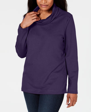 Karen Scott Women's Sport Cowl Neck Top Purple Size X-Small