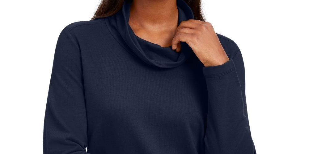 Karen Scott Women's Funnel Neck Top Navy Size Petite Medium