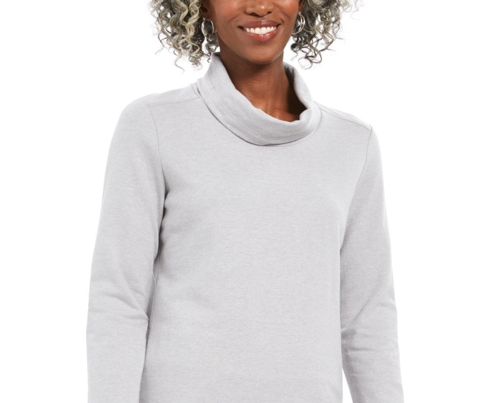 Karen Scott Women's Petite Funnel-Neck Top Gray Size PM