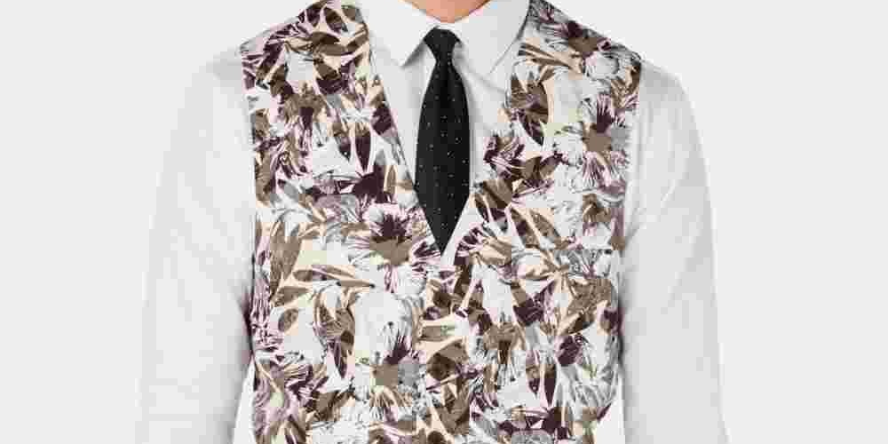 INC International Concepts Men's Slim Fit Botanical Suit Vest Beige Size XXX-Large