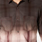 INC International Concepts Men's Regular-Fit Dip-Dyed Plaid Shirt Dark Brown Size Extra Small