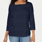 Karen Scott Women's Lace Square Neck 3/4 Sleeve Top Navy Size Petite Small