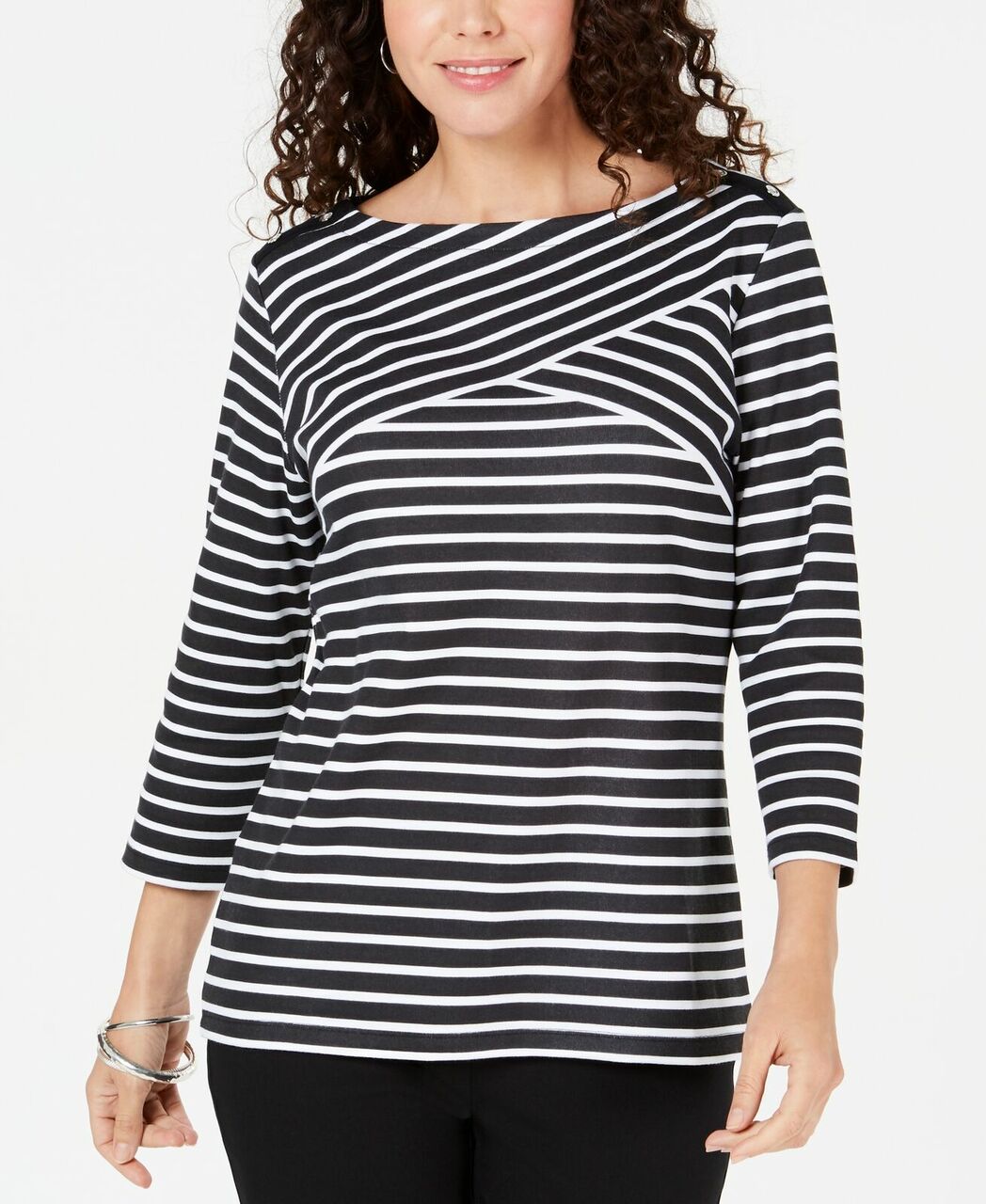 Karen Scott Women's Striped Crossover Top Black Size Small