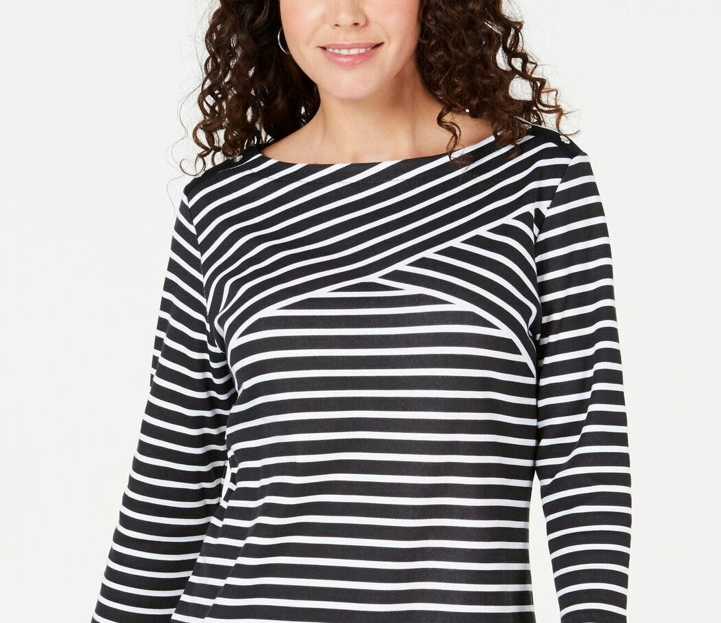 Karen Scott Women's Striped Crossover Top Black Size Small