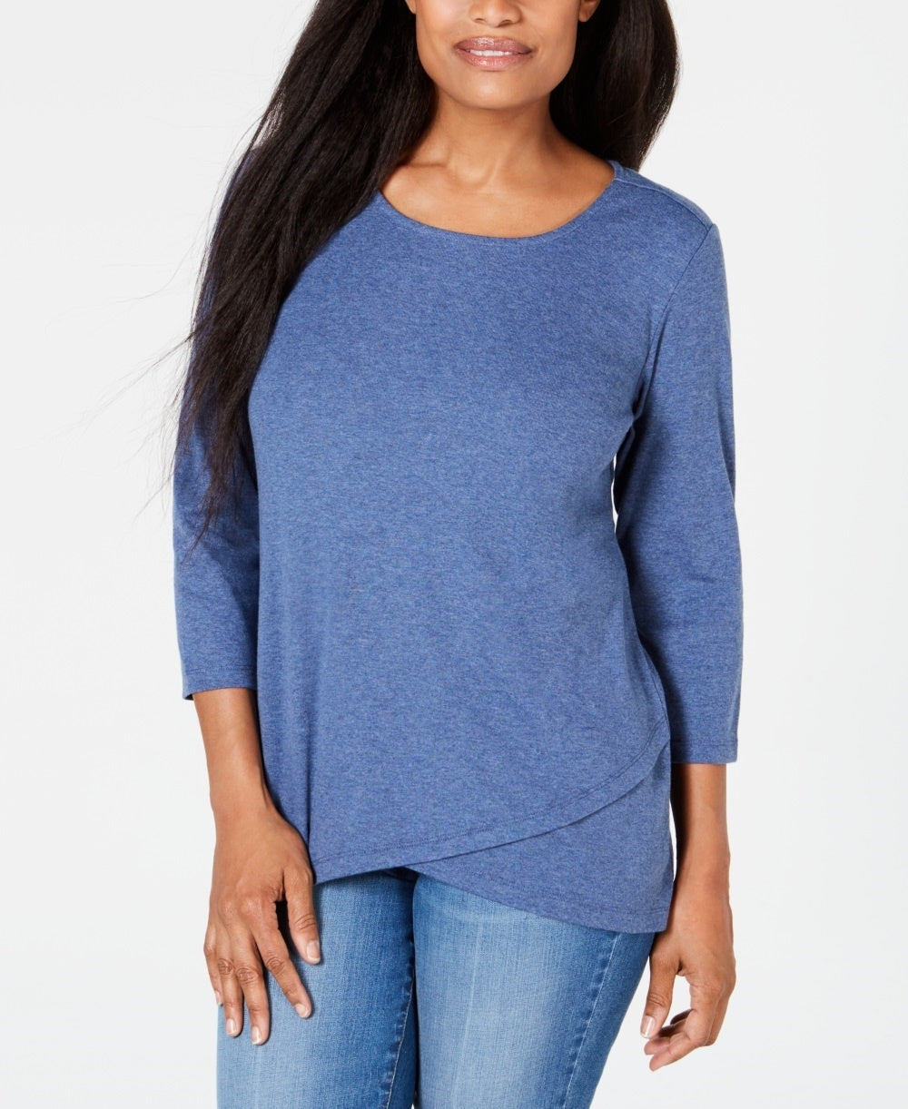 Karen Scott Women's Tulip Hem Top Blue Size X-Small