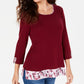 Karen Scott Women's Layered-Look Solid & Plaid Top  Red Size XX-Large