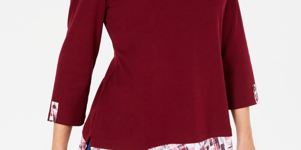 Karen Scott Women's Layered-Look Solid & Plaid Top  Red Size XX-Large