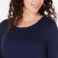 Karen Scott Women's Printed-Hem 3/4-Sleeve Top Navy Size Large