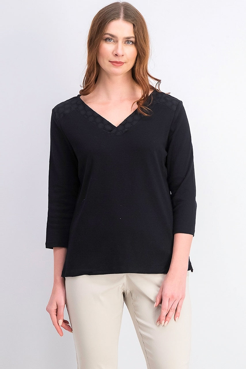 Karen Scott Women's Eyelet-Trim Top Black Size Extra Small