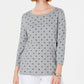 Karen Scott Women's Printed 3/4 Sleeve Sweater Grey Size Petite Medium