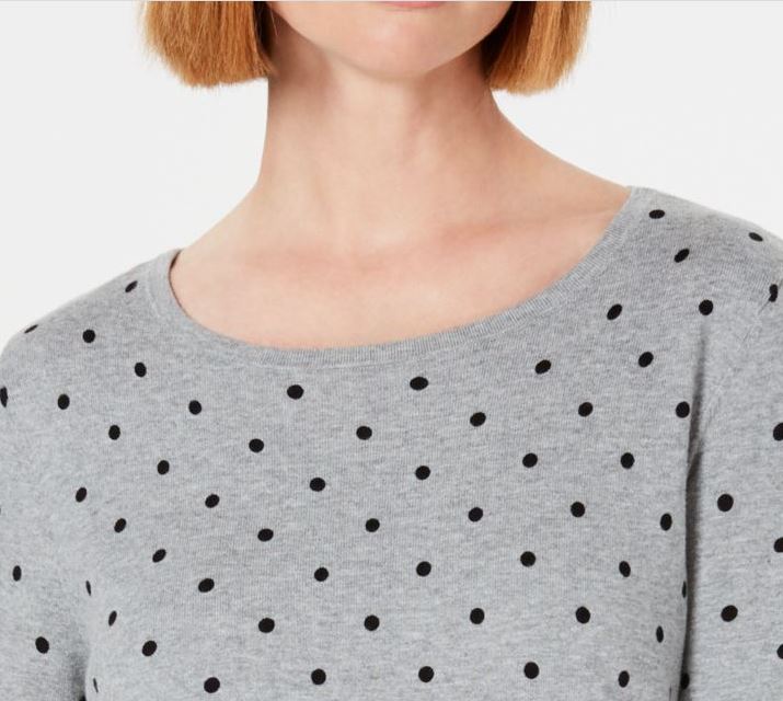 Karen Scott Women's Printed 3/4 Sleeve Sweater Grey Size Petite Medium