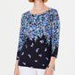 Karen Scott Women's Printed 3/4 Sleeve Sweater Navy Size Petite Small