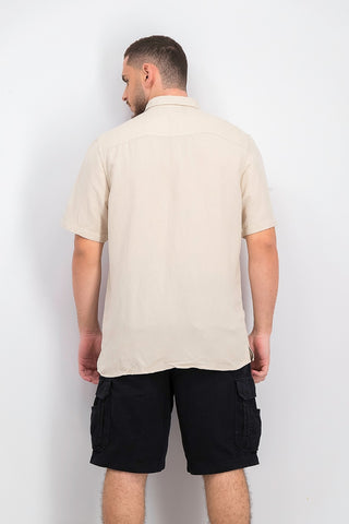 Alfani Men's Lagoon Stretch Linen Blend Shirt Beige Size Small