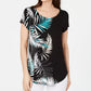 Alfani Women's Petite Printed Round-Hem T-Shirt Black Size Petite