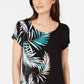 Alfani Women's Petite Printed Round-Hem T-Shirt Black Size Petite