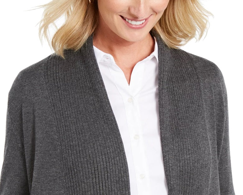 JM Collection Women's Ribbed Handkerchief-Hem Cardigan Black Size XX-Large