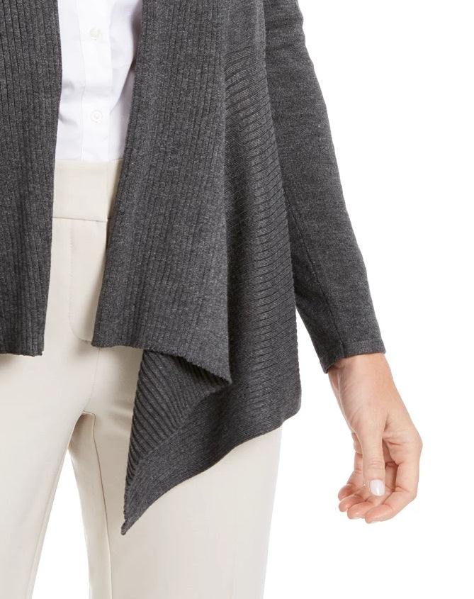 JM Collection Women's Ribbed Handkerchief-Hem Cardigan Black Size XX-Large