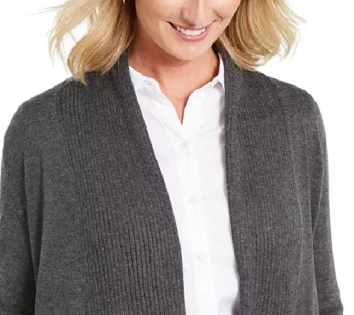 JM Collection Women's Ribbed Handkerchief-Hem Cardigan Dark Gray Size XX-Large