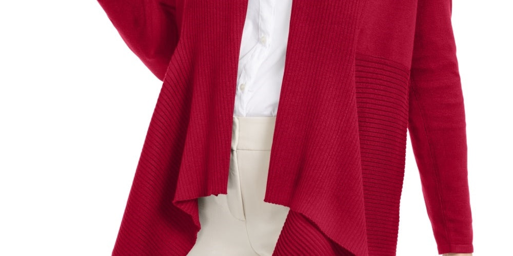 JM Collection Women's Ribbed Handkerchief-Hem Cardigan Red Size X-Large