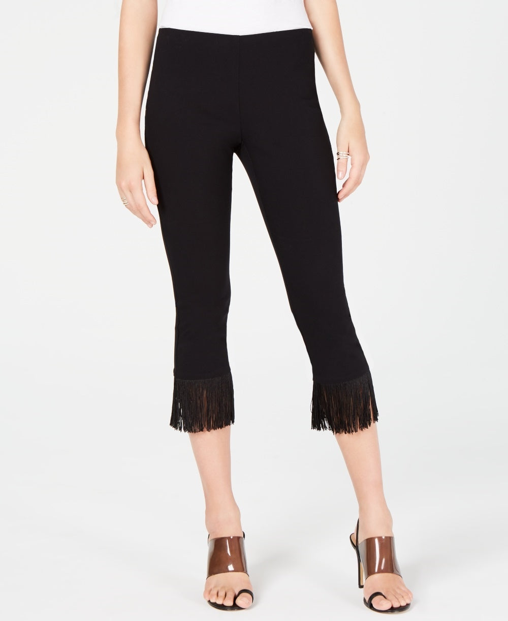 INC International Concepts Women's Fringe Trim Cropped Skinny Pants Black Size 8