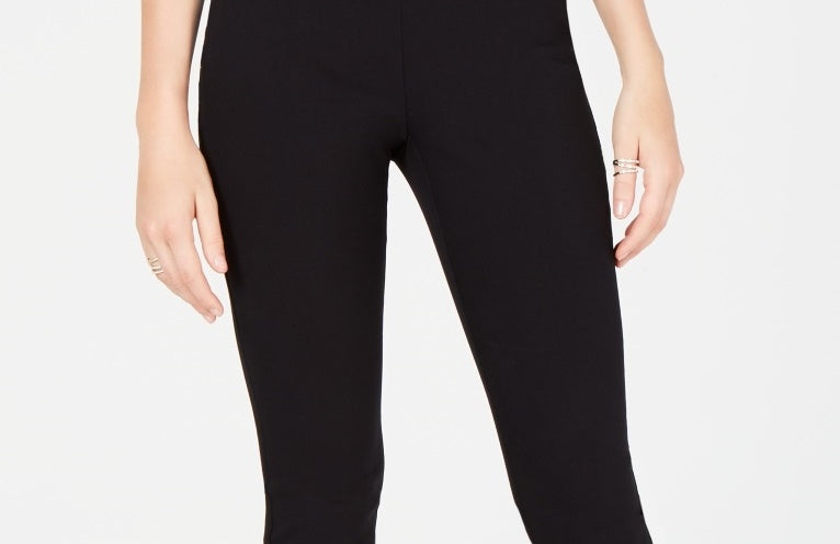 INC International Concepts Women's Fringe Trim Cropped Skinny Pants Black Size 8