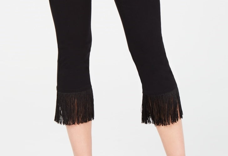 INC International Concepts Women's Fringe Trim Cropped Skinny Pants Black Size 8