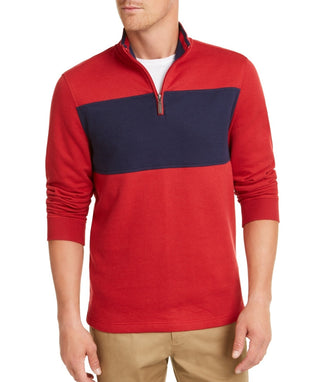 Club Room Men's Colorblock 1/4 Zip Pullover Sweater Red Size X-Large