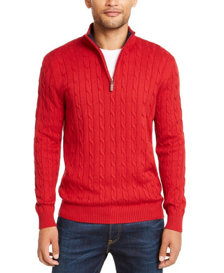 Club Room Men's Pima Cable Quarter-Zip Sweater Red Size Large