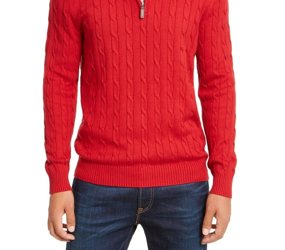 Club Room Men's Pima Cable Quarter-Zip Sweater Red Size Large