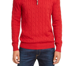 Club Room Men's Pima Cable Quarter-Zip Sweater Red Size Large
