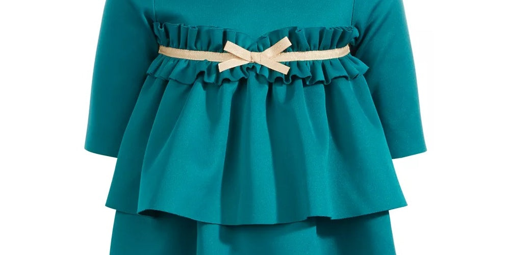 First Impressions Baby Girl's Scuba Ruffled Bow Dress  Green Size 18 Months