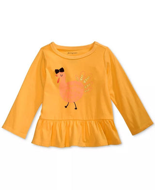First Impressions Baby Girl's Cotton Gobble Gobble Peplum-Hem T-Shirt Yellow Size 18 Months