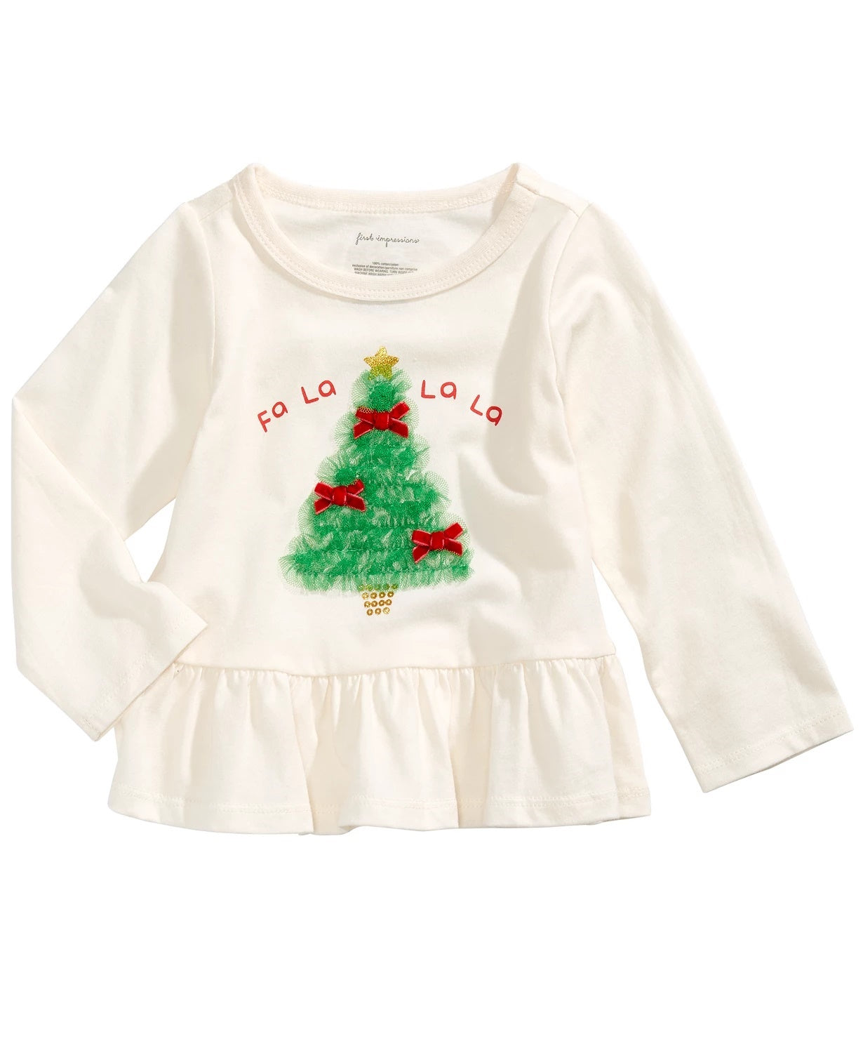 First Impressions Baby Girl's Tulle Tree Print Peplum T-Shirt White Size 24 Months
