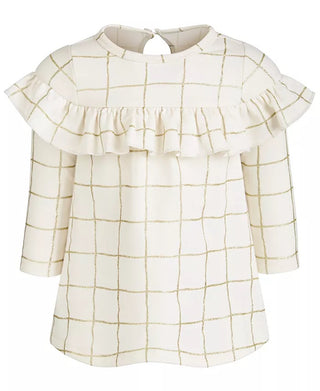 First Impressions Baby Girls Glitter-Check-Print Ruffle Dress White Size 3-6M