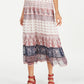 Style & Co Women's Tiered Mixed Print Midi Skirt Red Size Medium