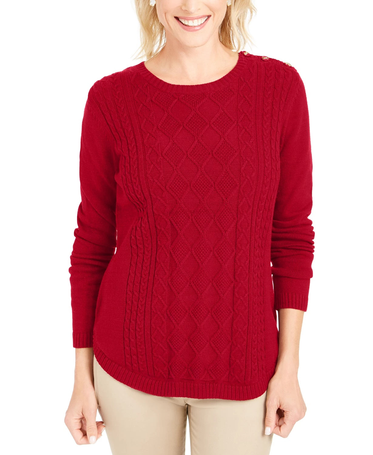Charter Club Women's Cable Sweater Red Size Small