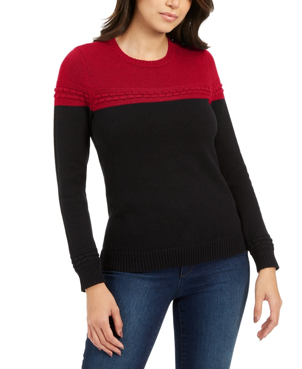 Charter Club Women's Colorblocked Mixed Stitch Sweater Red Size X-Small