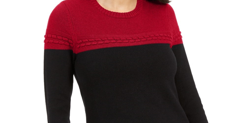 Charter Club Women's Colorblocked Mixed Stitch Sweater Red Size X-Small