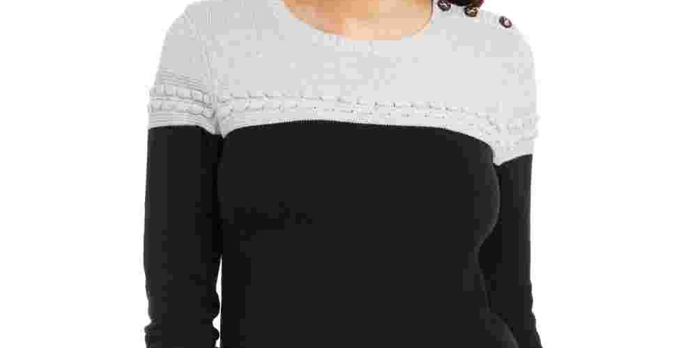 Charter Club Women's Petite Lurex Knit Sweater Gray Size Petite