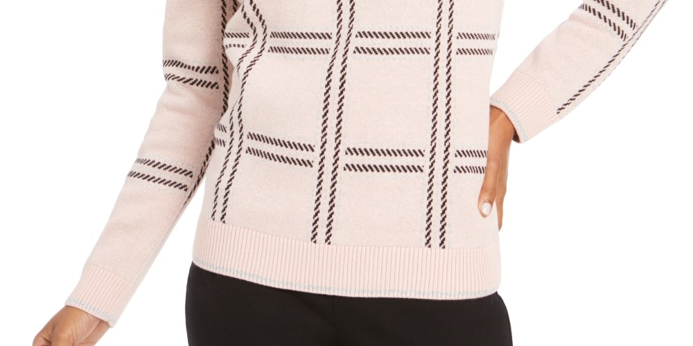 Charter Club Women's Printed Crewneck Sweater Pink Size Large