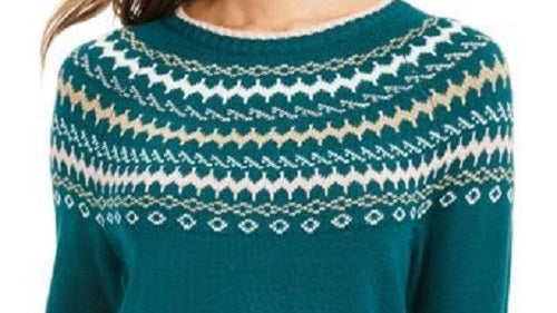 Charter Club Women's Fair Isle Sweater Dark Green Size X-Large