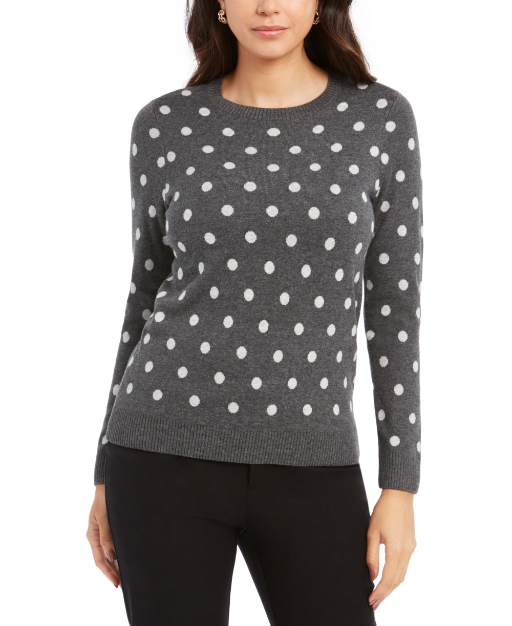 Charter Club Women's Dot-Print Crewneck Sweater Dark Gray Size XX-Large