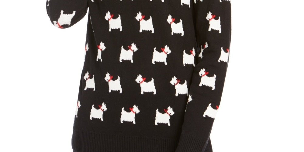 Charter Club Women's Dog Print Crewneck Sweater  Black Size XX-Large