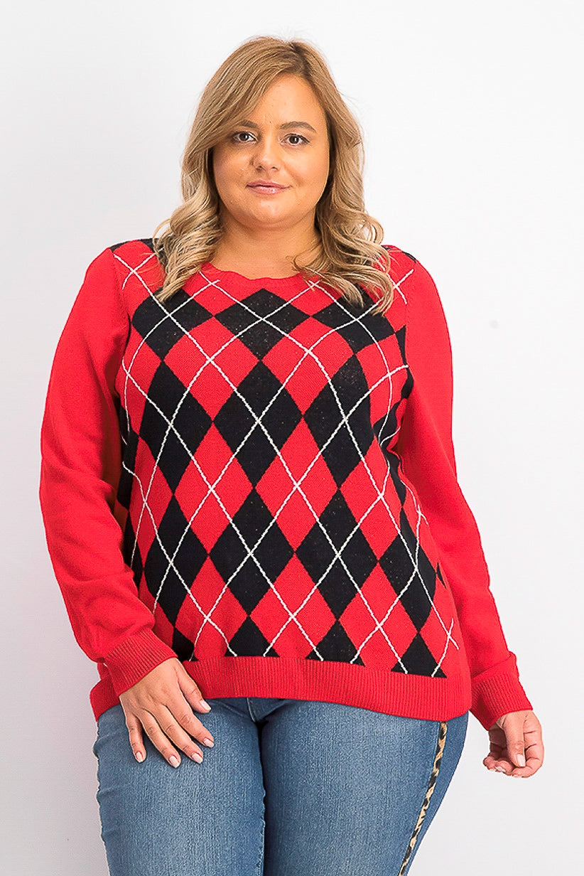 Charter Club Women's Argyle Crewneck Sweater Red Size Extra Small